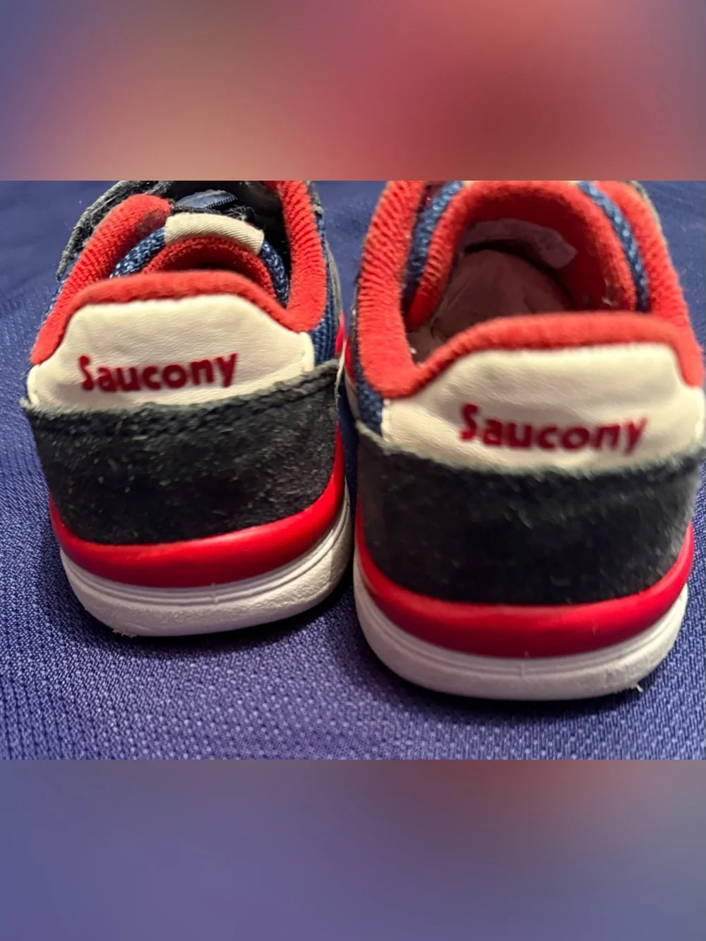 Saucony Baby Jazz Lite Boys Navy Grey Red Suede Sneakers Size 7.5W Toddler Wide